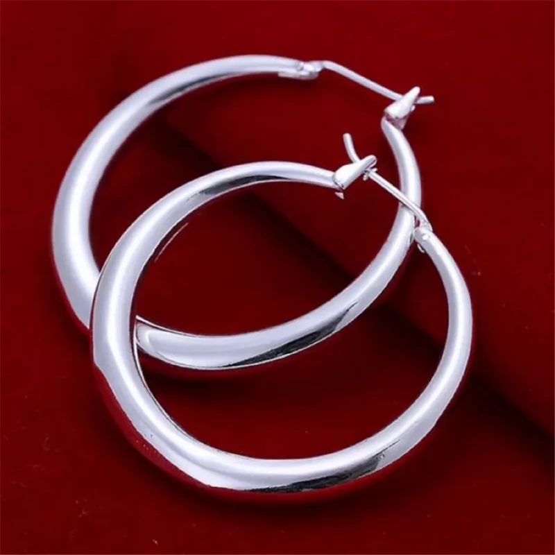 925 Sterling Silver 33mm Big Circle Round Hoop Earring For Women Unusual Earrings 2022 Trend Christmas Jewelry – Image 4