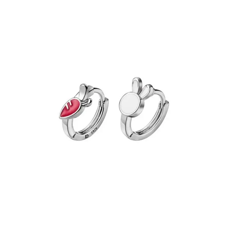 SMTCAT New 925 Sterling Silver Mini Tiny Rabbit Carrot Asymmetry Hoop Earring for Women Fashion Ear Pin Fine Jewelry Kids Gift – Image 7