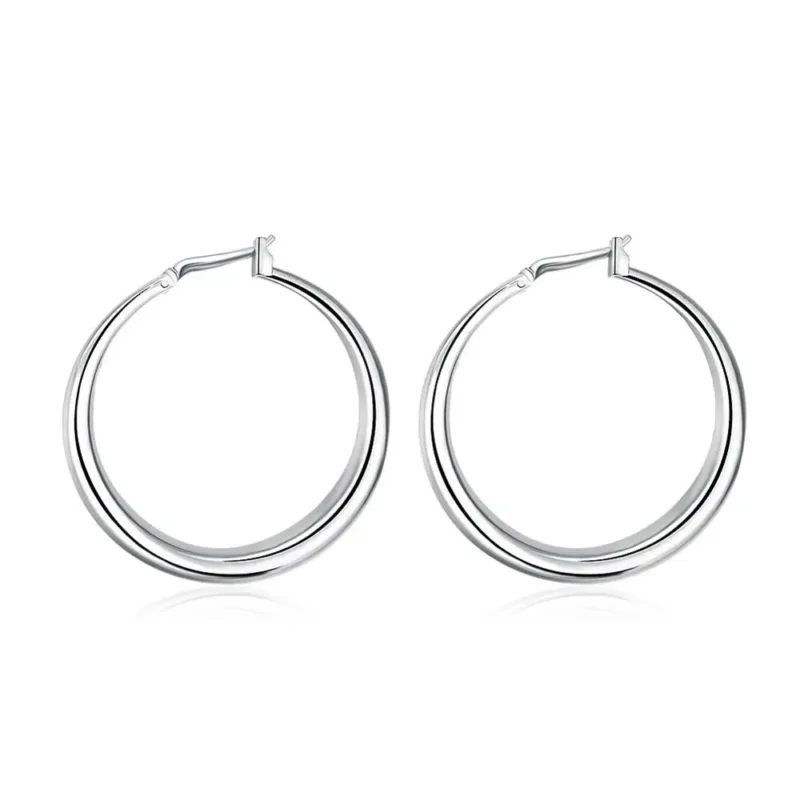 925 Sterling Silver 33mm Big Circle Round Hoop Earring For Women Unusual Earrings 2022 Trend Christmas Jewelry – Image 3