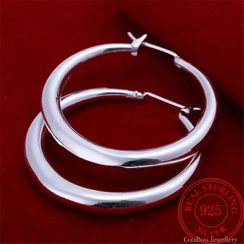 925 Sterling Silver 33mm Big Circle Round Hoop Earring For Women Unusual Earrings 2022 Trend Christmas Jewelry – Image 2