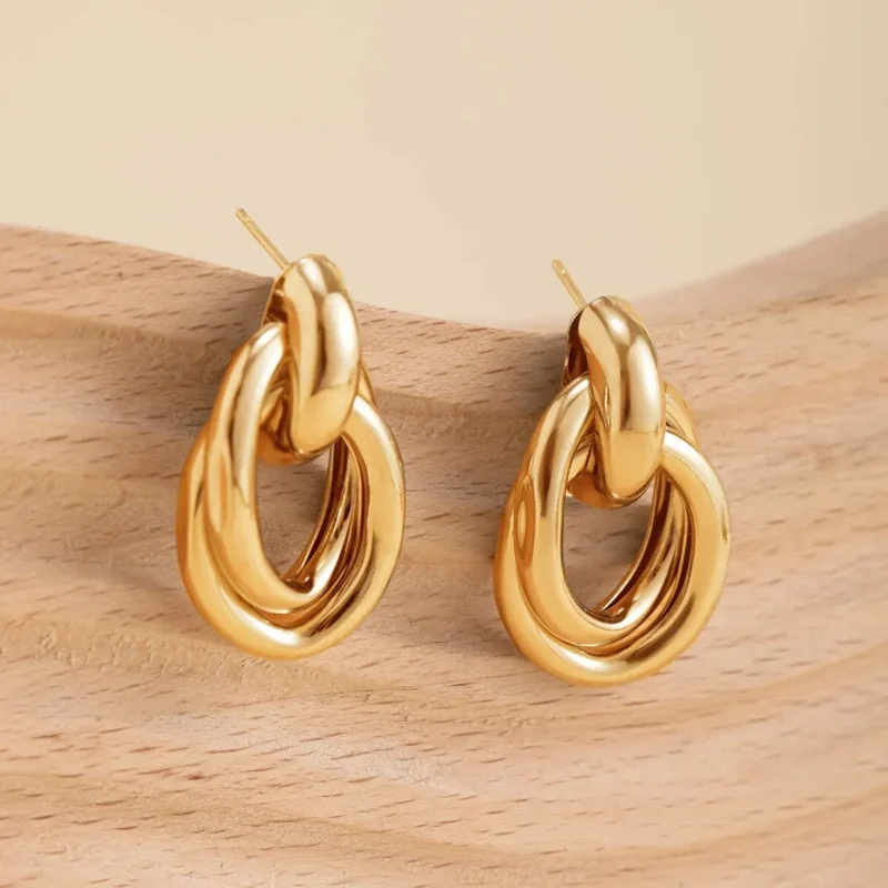 Classic Trendy Gold Color Geometric Irregular Stud Earrings for Women Design Sense Knot Piercing Earring Fashion Jewelry Gifts – Image 12