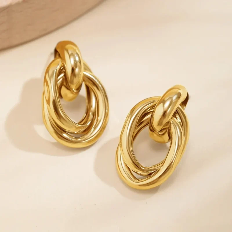 Classic Trendy Gold Color Geometric Irregular Stud Earrings for Women Design Sense Knot Piercing Earring Fashion Jewelry Gifts – Image 6