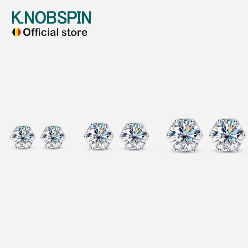 KNOBSPIN 1CT D Color Moissanite Earring S925 Sterling Sliver Plated with 18k White Gold Earrings for Women Wedding Fine Jewelry – Image 2