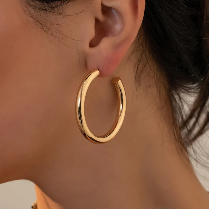 Oversize Gold Plated Hoop Earring Simple Thick Round Circle Stainless Steel Earrings for Women Punk Hiphop Jewelry Brincos 2022 – Image 3