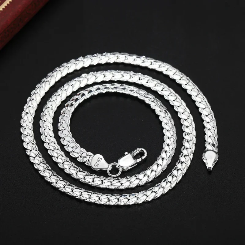 18K Gold color Silver Color 6mm Full Sideways Necklace 8/18/20/24 Inch Chain For Woman Men Fashion Wedding Engagement Jewelry – Image 5