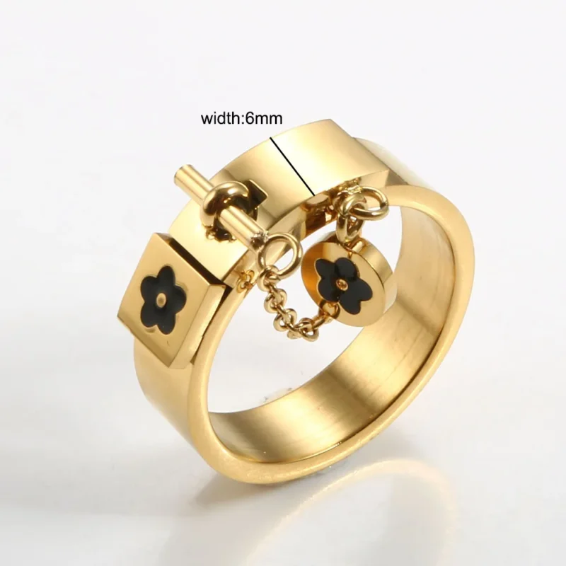 Stainless Steel Luxury Fashion Jewelry Set Golden Women Bangle Bracelet Flower Charm Finger Rings For Men Women Jewelry Set Gift – Image 6