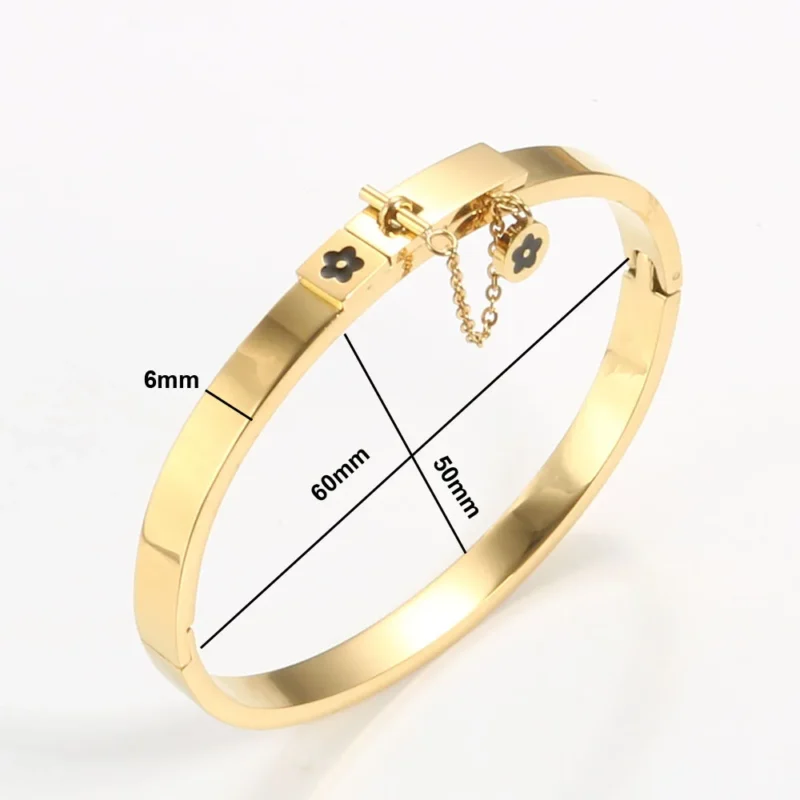 Stainless Steel Luxury Fashion Jewelry Set Golden Women Bangle Bracelet Flower Charm Finger Rings For Men Women Jewelry Set Gift – Image 5