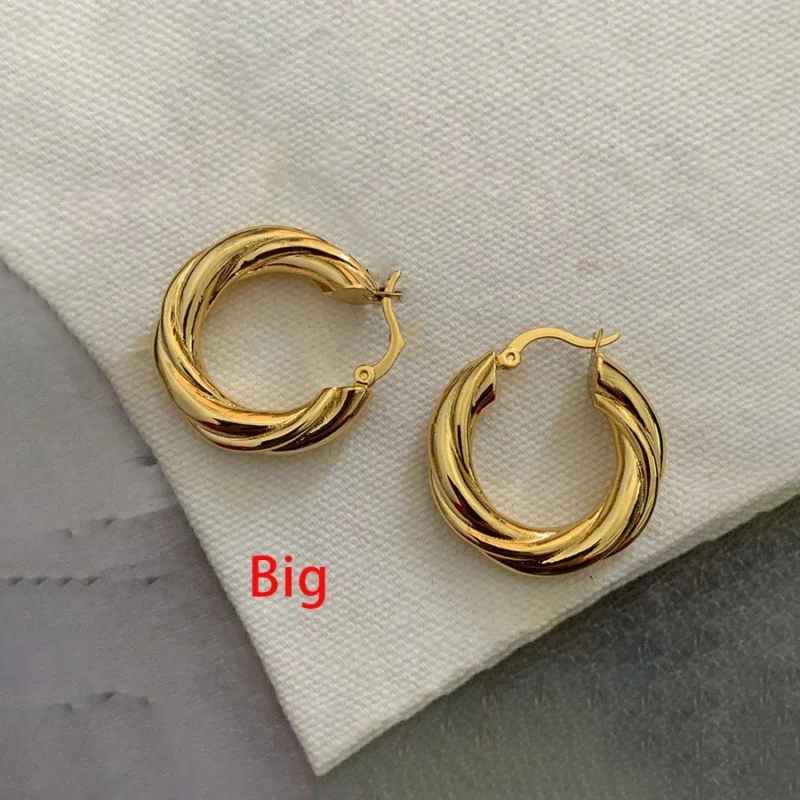 SOFTPIG Metal 18K Gold Twist Round Hoop Earrings for Women Fashion Jewelry High Luxury Vintage Accessories – Image 6